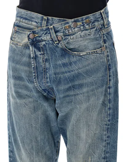 R13 Crossover Waist Distressed Jeans In Blue