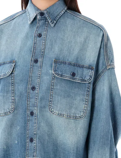 R13 Cropped Denim Shirt In Blue