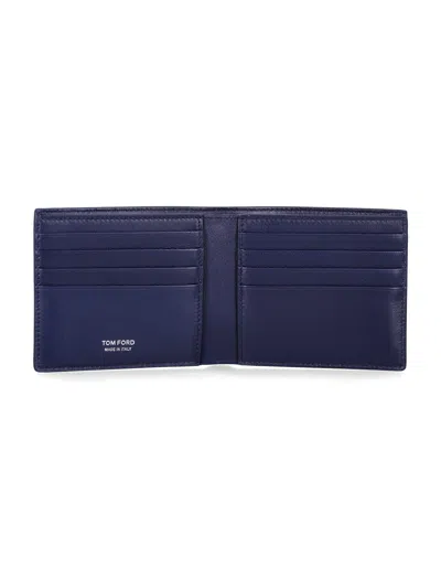 Tom Ford Croc Embossed Leather Compact Bifold Wallet In Blue