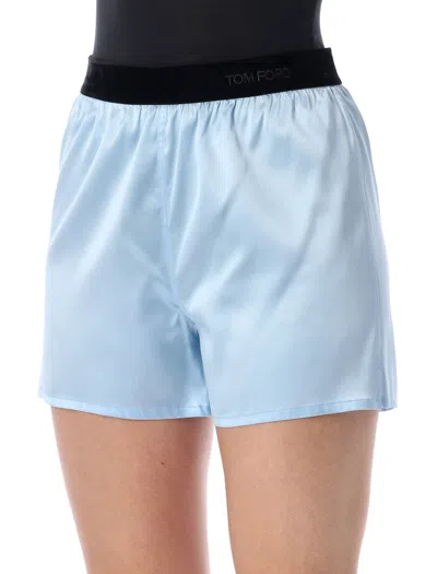 Tom Ford Stretch Silk Satin Relaxed Pj Shorts In Blue