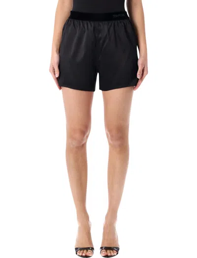 Tom Ford Stretch Silk Satin Pj Shorts In Black