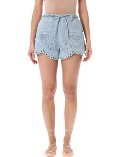 Zimmermann Daylight Eyelet Drawstring Shorts In Blue