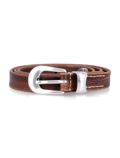 Our Legacy Brown Leather Belt With Metal Buckle In Brown