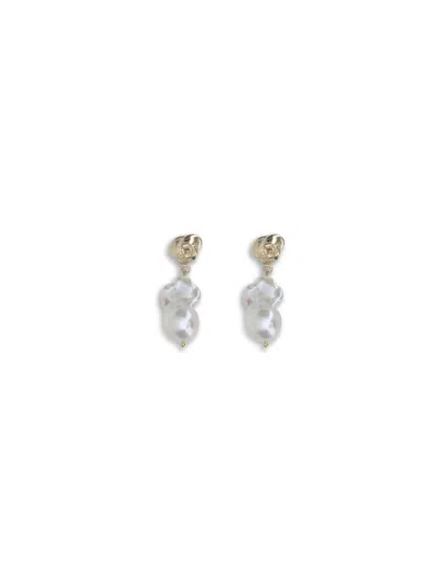 Magda Butrym Women Baroque Pearl Drop Earrings With A Rose Stud In Gold
