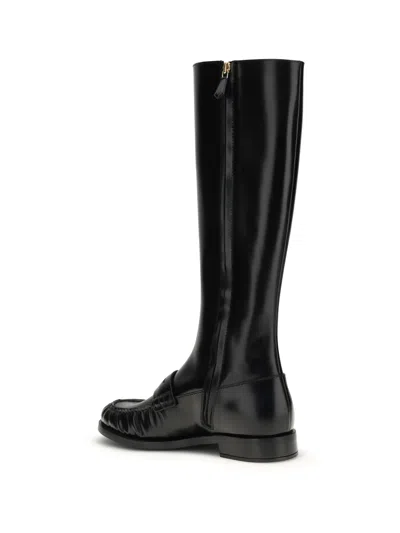 Prada Smooth Leather Boots In Black