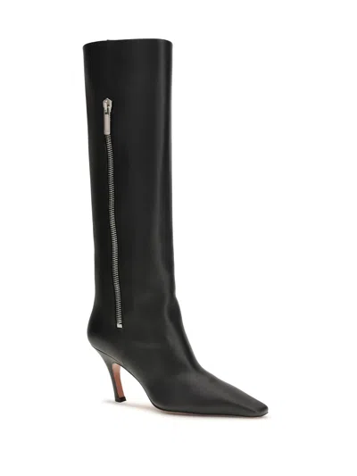 Amina Muaddi Mona Side-zip Square-toe Boots In Black