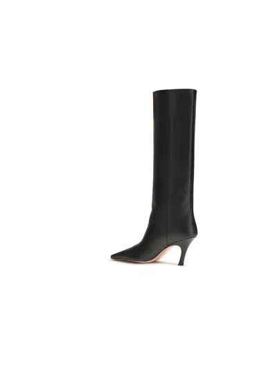 Amina Muaddi Mona Side-zip Square-toe Boots In Black