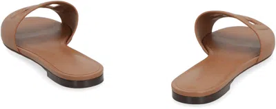 Dolce & Gabbana Leather Slides With Logo In Brown