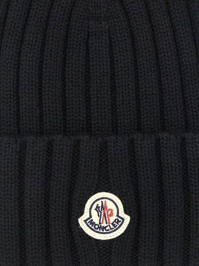 Moncler Logo Patch Beanie In Black
