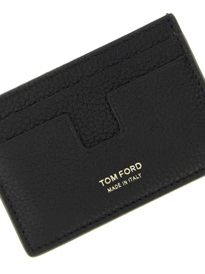 Tom Ford Black Card Holder With Embossed Logo Lettering On The Front In Grained Leather Man In Black