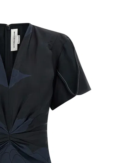 Victoria Beckham Gathered V-neck Midi Dress In Blue