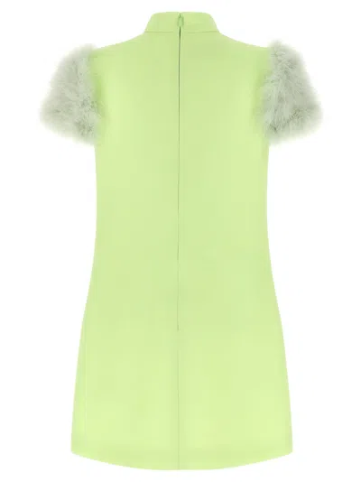 Valentino Feather Dress Faux Fur Sleeves Neckline In Green