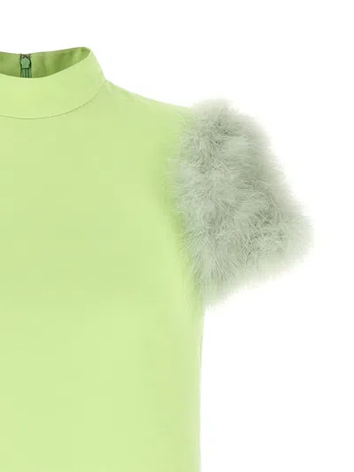Valentino Feather Dress Faux Fur Sleeves Neckline In Green
