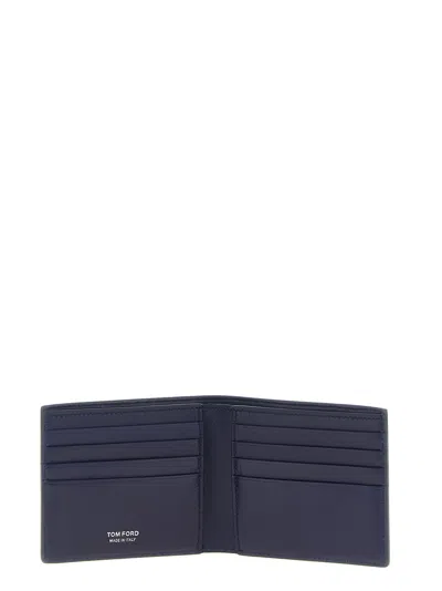 Tom Ford Croc Embossed Leather Compact Bifold Wallet In Blue