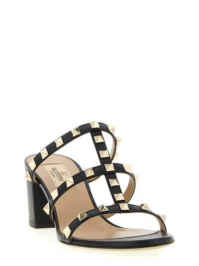 Valentino Garavani 60mm Rockstud Caged Block-heel Slide Sandals In Black