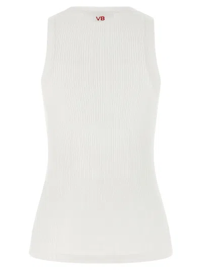 Victoria Beckham Sleeveless Rib Knit Tank Top Embroidered In White