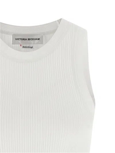 Victoria Beckham Sleeveless Rib Knit Tank Top Embroidered In White