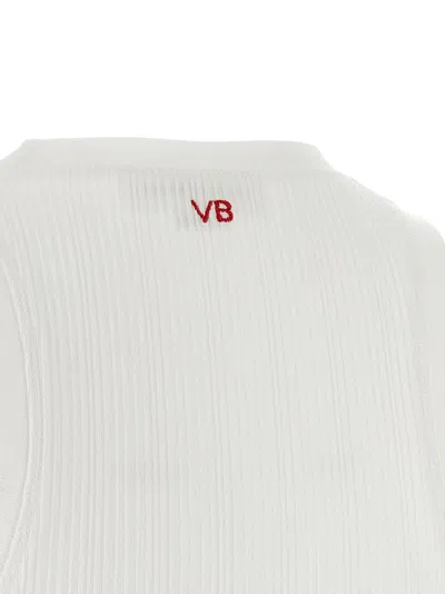Victoria Beckham Sleeveless Rib Knit Tank Top Embroidered In White