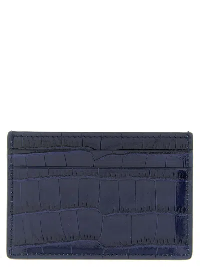 Tom Ford Croco Embossed Leather Cardholder In Blue