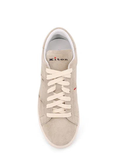 Kiton Leather Sneaker In Nude