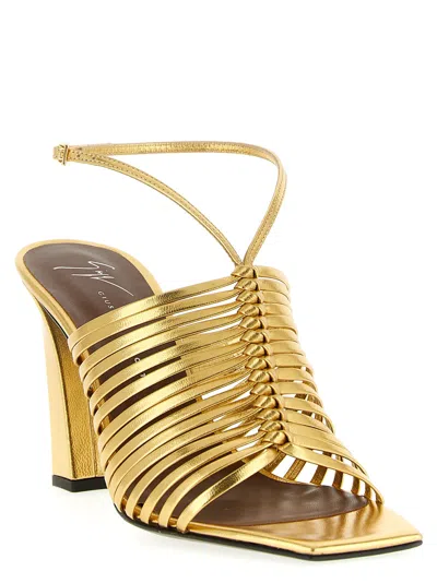 Giuseppe Zanotti Savoia Sandals Ankle Strap Open Square Toe In Gold