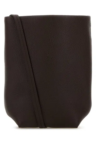 The Row Dark Brown Leather N/s Park Crossbody Bag In Brown