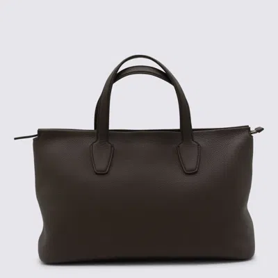 The Row Deep Brown Leather Marcel Top Handle Bag In Brown
