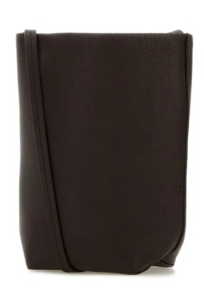The Row Dark Brown Leather N/s Park Crossbody Bag In Brown