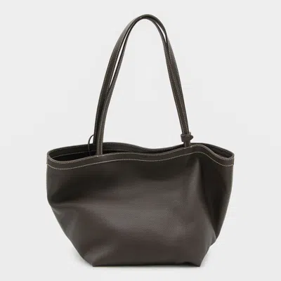The Row Dark Brown Leather Park Tote Three Stich In Brown