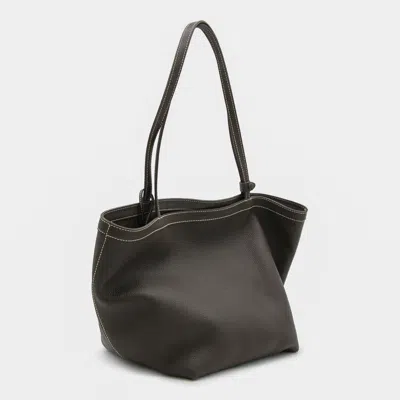 The Row Dark Brown Leather Park Tote Three Stich In Brown