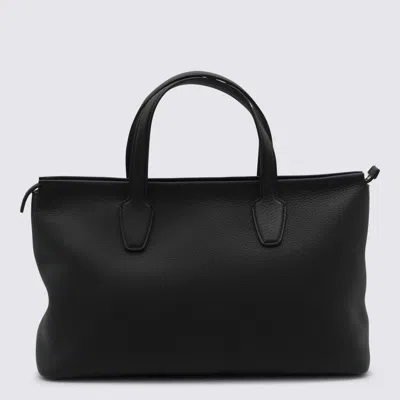 The Row Black Leather Marcel Top Handle Bag In Black