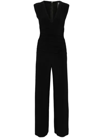 Norma Kamali Ruffled Plunge Jumpsuit In Black