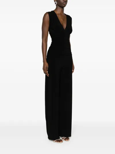 Norma Kamali Ruffled Plunge Jumpsuit In Black