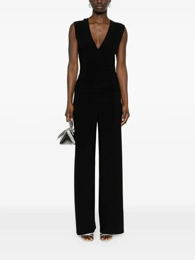 Norma Kamali Ruffled Plunge Jumpsuit In Black
