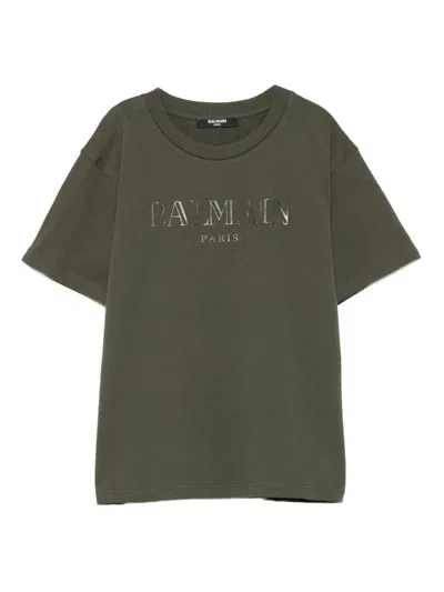 Balmain Kids Logo T-shirt In Green