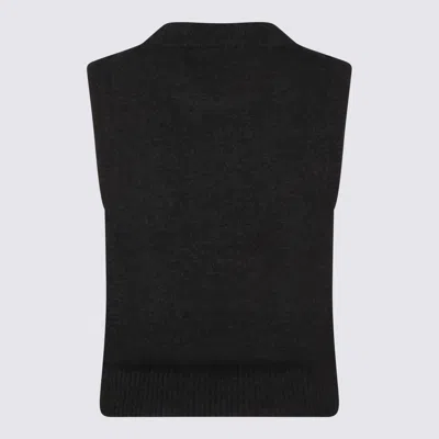 Ganni Sleeveless Intarsia Knit Crew Neck Top In Black