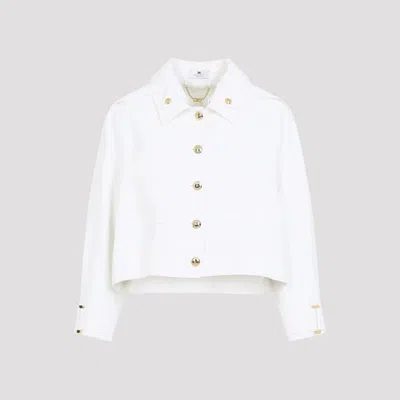 Elisabetta Franchi Cropped Blazer Jacket Collared Neck Pockets In White