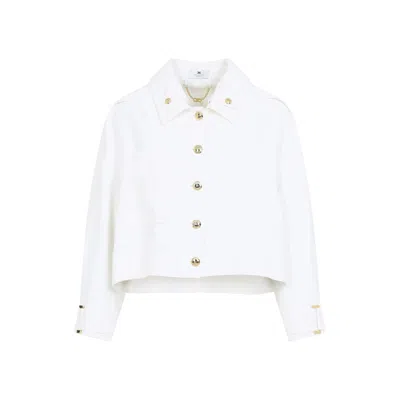 Elisabetta Franchi Cropped Blazer Jacket Collared Neck Pockets In White