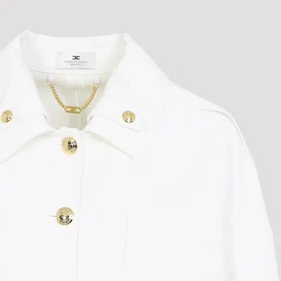 Elisabetta Franchi Cropped Blazer Jacket Collared Neck Pockets In White