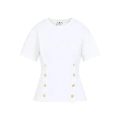 Elisabetta Franchi Crewneck T-shirt With Decorative-buttons In White