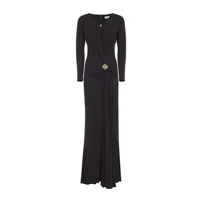 Elisabetta Franchi Jersey Gown Draped V Neckline Maxi In Brown