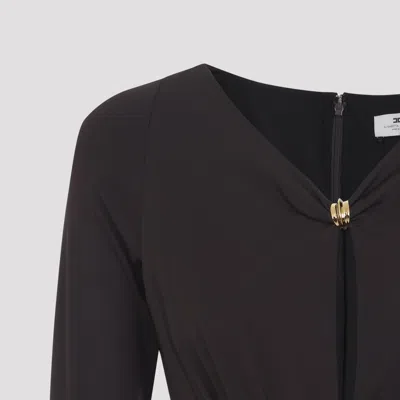 Elisabetta Franchi Jersey Gown Draped V Neckline Maxi In Brown