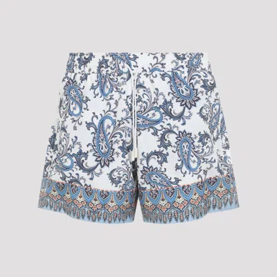 Etro Swim Shorts With Placed Leafy Paisley Print In Blue