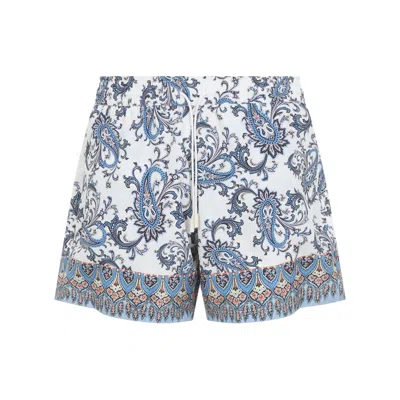 Etro Swim Shorts With Placed Leafy Paisley Print In Blue