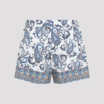 Etro Swim Shorts With Placed Leafy Paisley Print In Blue