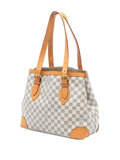 Pre-owned Louis Vuitton 2010 Damier Azur Hampstead Mm Tote Bag In White