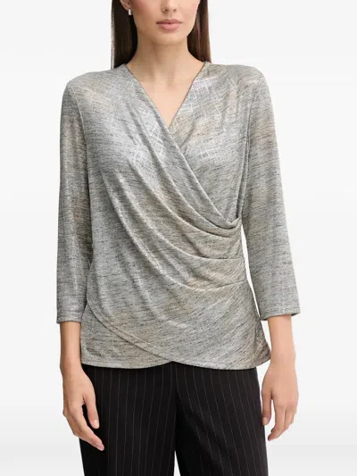 Joseph Ribkoff V-neck Draped Blouse In Gray