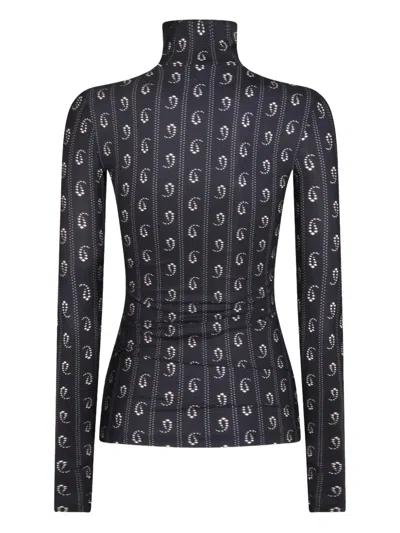 Tory Burch Geometric-print Turtleneck Top In Black