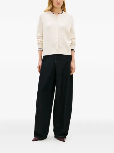 Tommy Hilfiger Crew-neck Cable-knit Cardigan In White