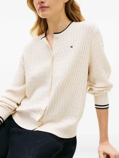 Tommy Hilfiger Crew-neck Cable-knit Cardigan In White